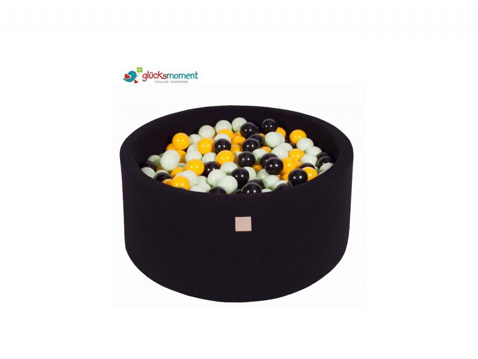 Bällebad Schwarz 90X40cm, 300 Bälle (Schwarz, Gelb, Minze)